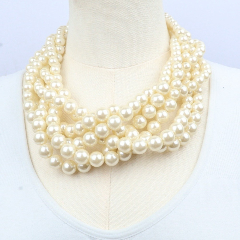 Faux Pearl TWISTED HAMMOCK Torsade Necklace Statement Granny Classic MCM Style
